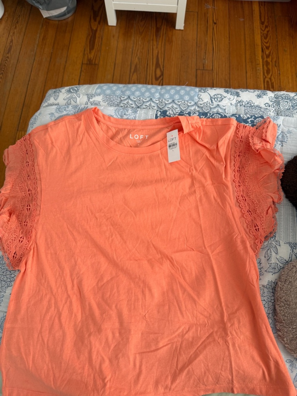 LOFT Coral Lace Flutter Sleeve Tee